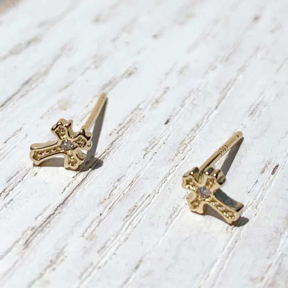 14k gold plated Tiny Cross Earrings